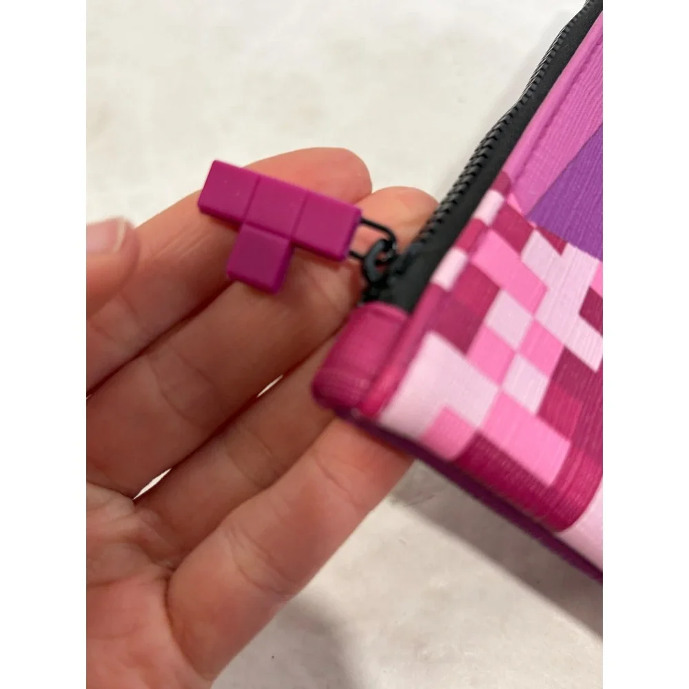 Ipsy x Tetris Makeup Bag Purple Pink Geometric Pixel Cosmetic Pouch Zipper Case‎